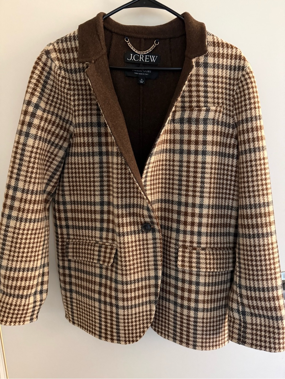 J.Crew Nello Gori Women's Brown Plaid Wool-Blend Blazer Coat